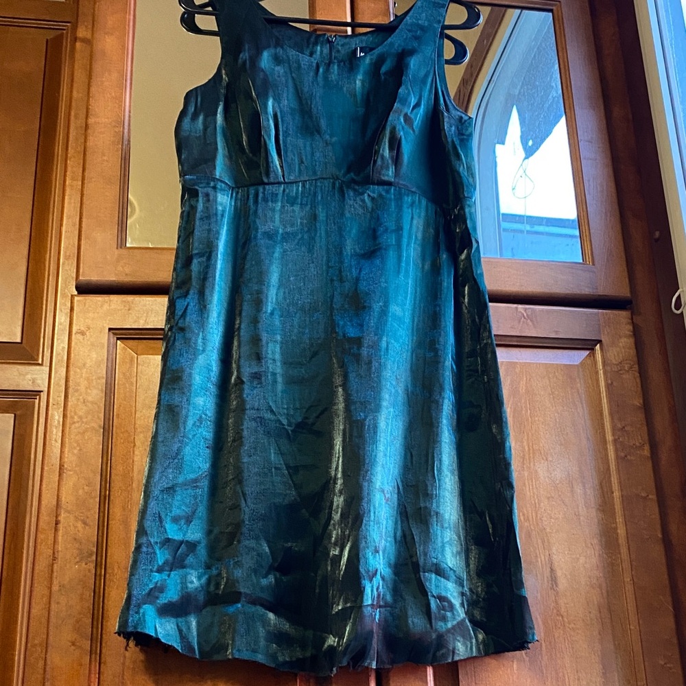 Vntg Molly Malloy Sleeveless Shimmer Shift Dress in Deep Teal Green Prom Fall